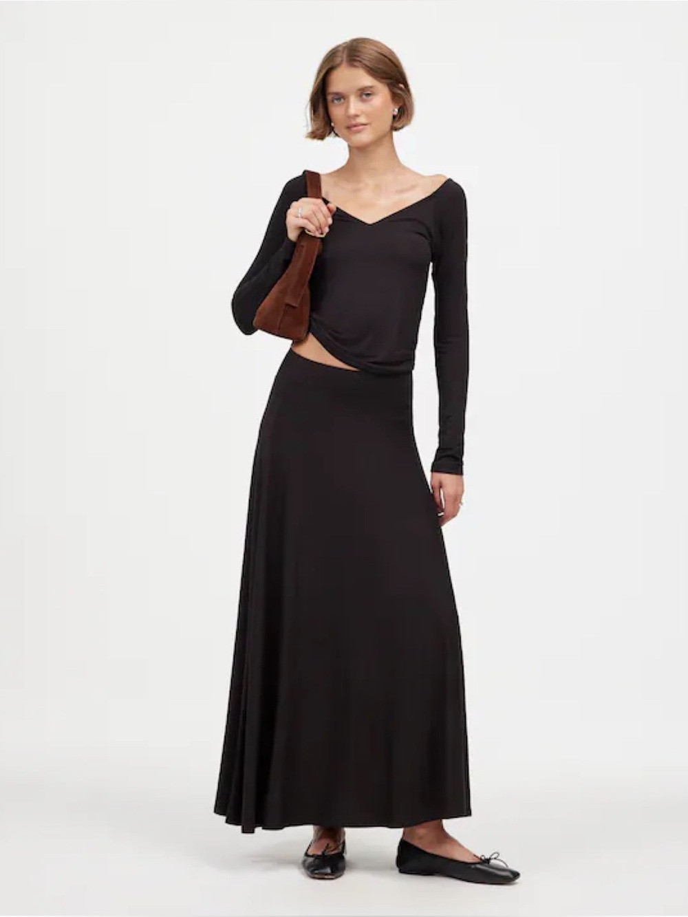 Madewell Jersey Asymmetric-Seam Midi Skirt in Black